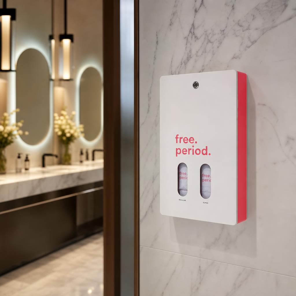 Free Period dispenser in an upscale shopping mall restroom